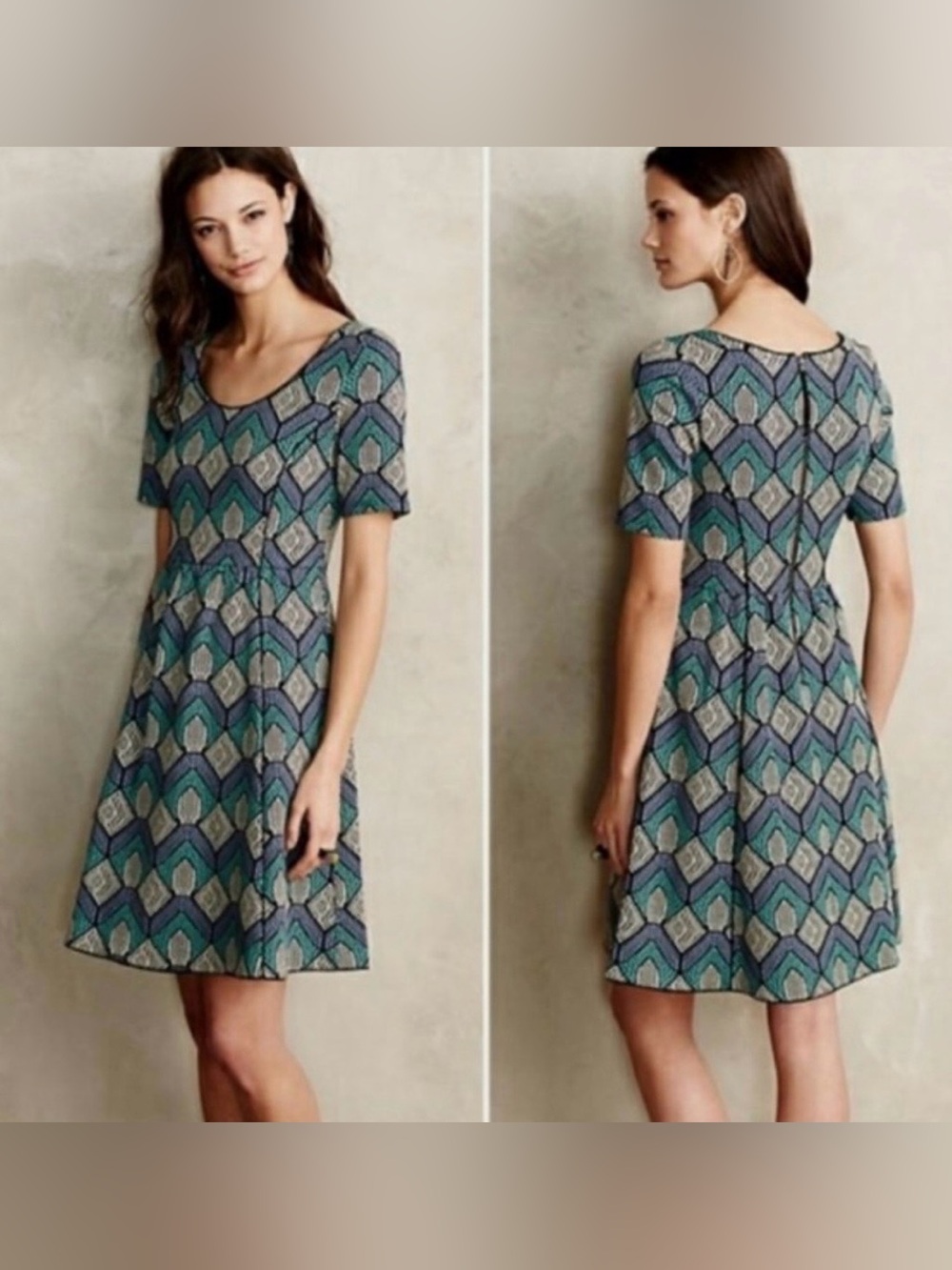 ANTHROPOLOGIE HD In Paris Hollyhock Geometric Mini Dress A-Line Size Medium